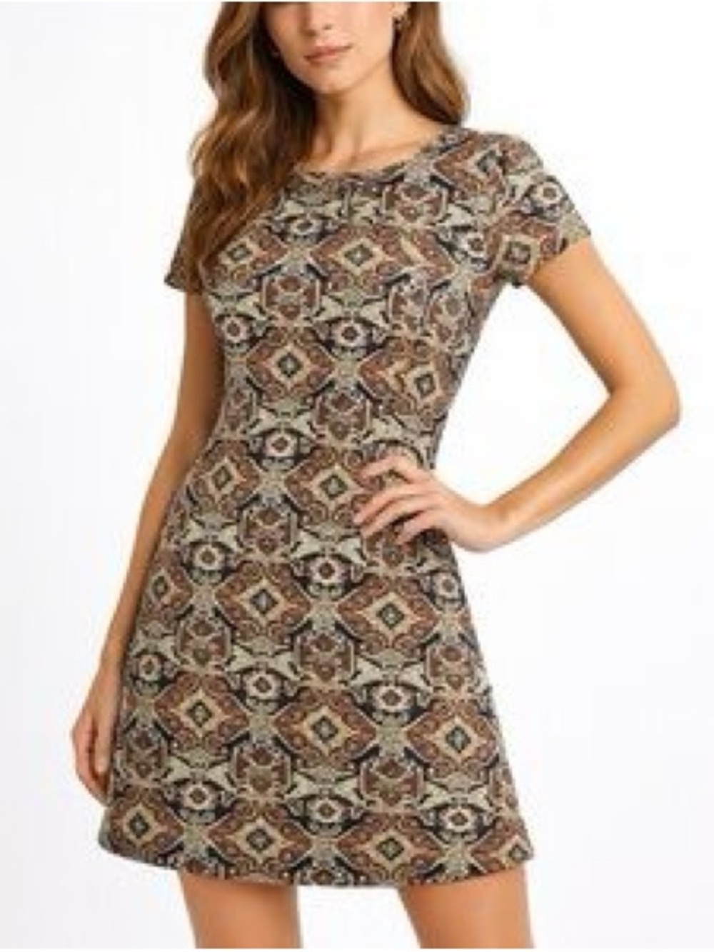 Zara Black, Tan and Cream Geometric Mini Dress
